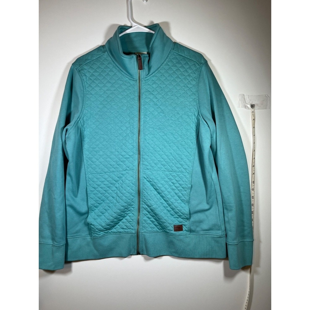 LL Bean Women's Quilted Full-Zip Sweatshirt Cotton Blend Classic Ocean Teal L